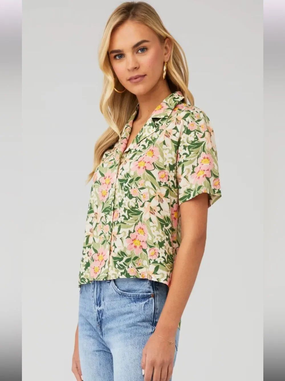 Sage the Label Women's Tuscan Sun Button-Down Shirt in Green Pink Size Small